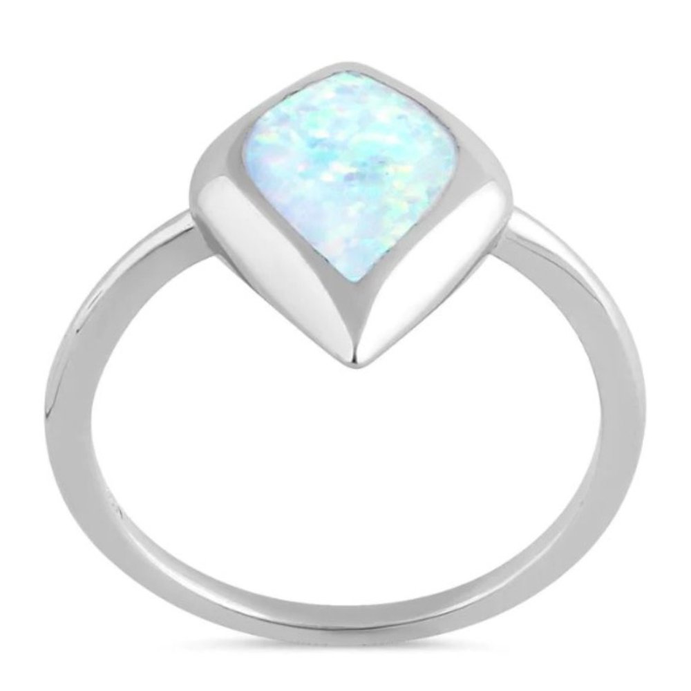 Mystic Shape White Fire Opal Ring .925 Sterling Silver Women's - Picture 15 of 16